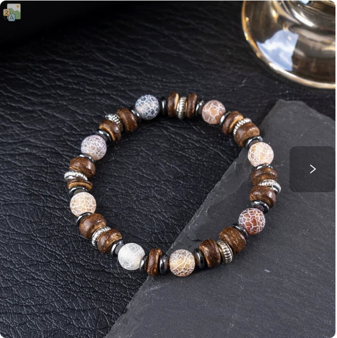 Artisan Wood & Stone Beaded Bracelet natural stone beaded bracelet