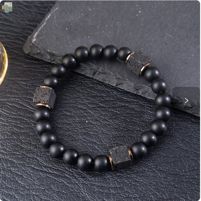 Matte Black Stone Cube Bracelet natural stone beaded bracelet