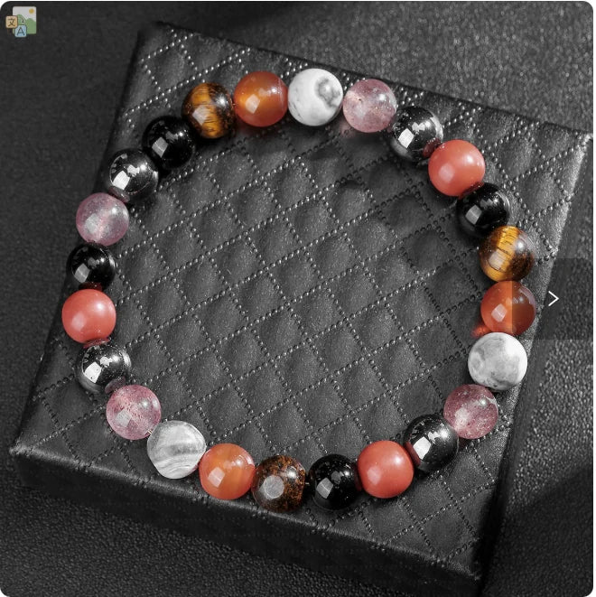 Red Jasper & Quartz Mosaic Bracelet natural stone beaded bracelet