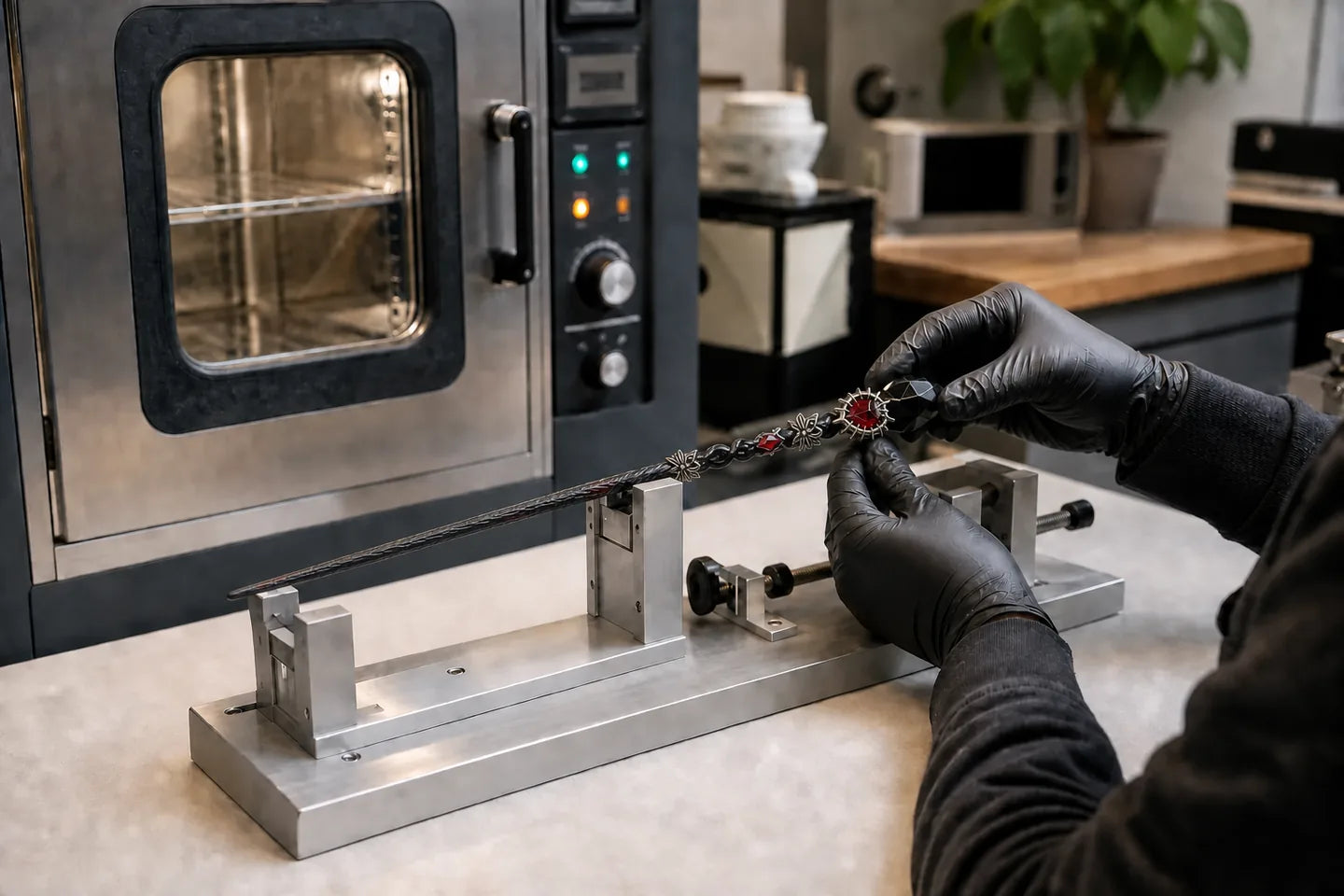 An existing SaintMagic crystal wand undergoing controlled climate-cycle stability testing